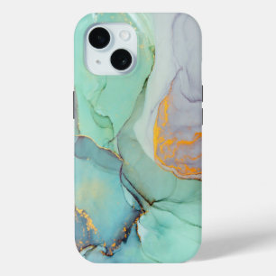 Classic Teal and Blue Marble Design iPhone 15 Case