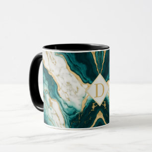 Classic Teal and Gold Marble Letter D Mug