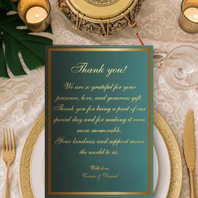 Classic Teal and Gold Wedding Thank You Card (Creator Uploaded)