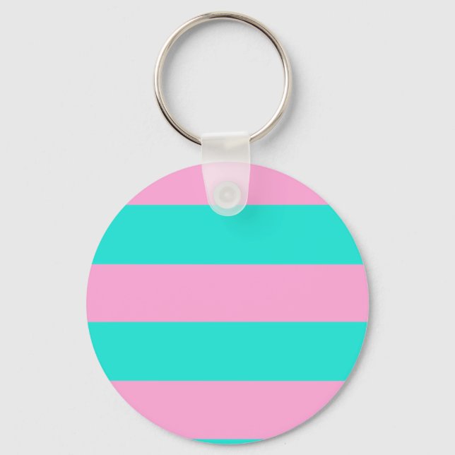 Classic Teal and Pink Striped Pattern Key Ring (Front)