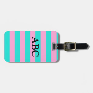 Classic Teal and Pink Striped Pattern Luggage Tag