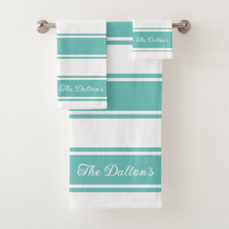 Classic Teal and White Stripes Bath Towel Set