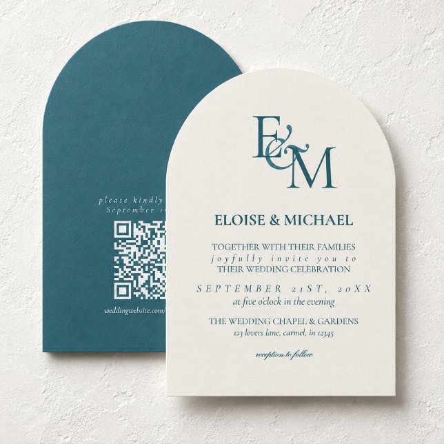 Classic Teal Blue Monogram Minimalist Wedding Invitation (Classic Teal Blue Monogram Minimalist Wedding Invitation)