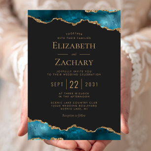 Classic Teal Gold Agate Dark Wedding Invitation