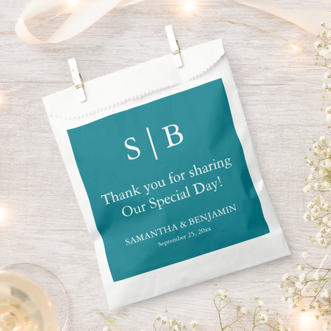 Classic Teal Monogram Wedding Favour Bag (Clipped)