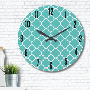 Classic Teal Moroccan Pattern Large Clock