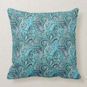 Classic Teal Paisley Throw Pillow