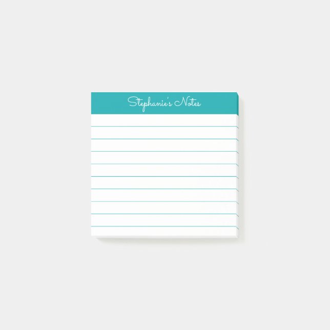 Classic Teal Personalised Lined Post-it Notes (Front)