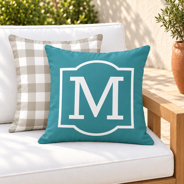 Classic Teal White Bracket Monogram Cushion (Creator Uploaded)