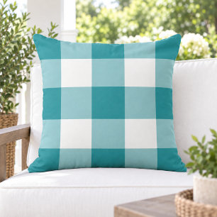Classic Teal White Large Gingham Check Cushion