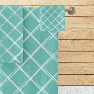 Classic Teal & White Plaid Bath Towel Set