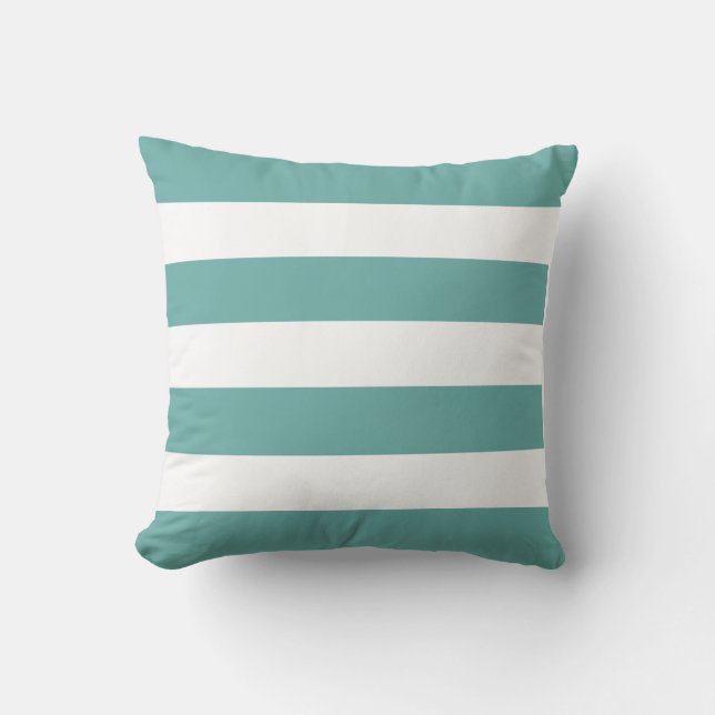 Classic Teal & White Striped Throw Pillow (Front)