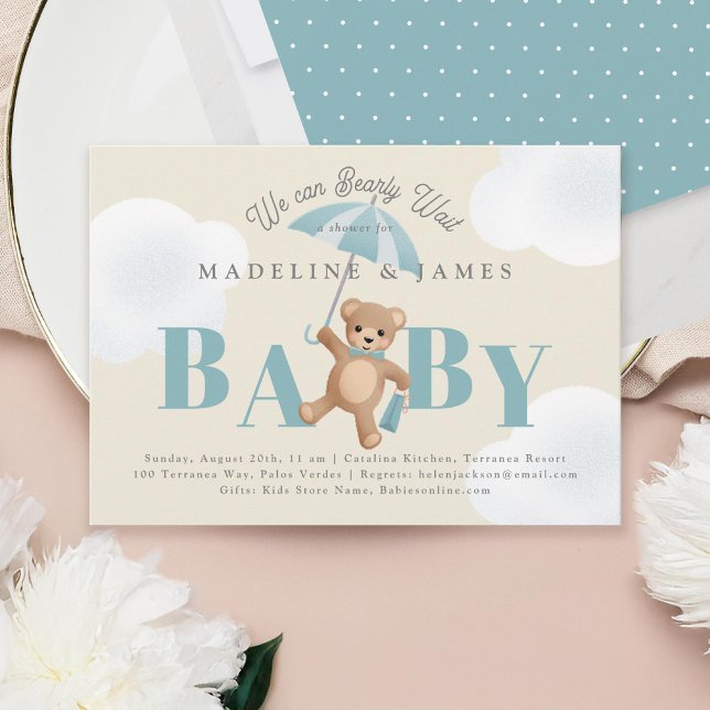 Classic Teddy Bear Beige Bearly Wait Baby Shower Invitation (Creator Uploaded)
