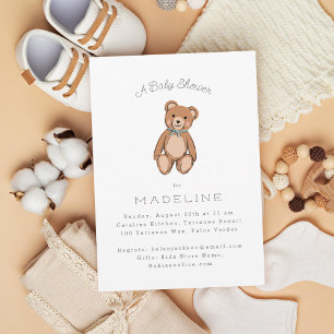 Classic Teddy Bear Blue Baby Shower Invitation