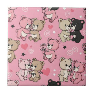 Classic Teddy Bear Hearts Pattern Ceramic Tile