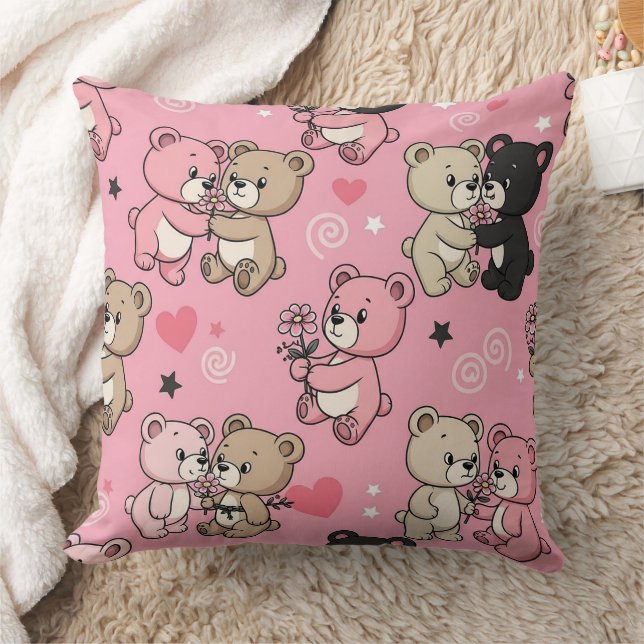 Classic Teddy Bear Hearts Pattern Cushion (Blanket)