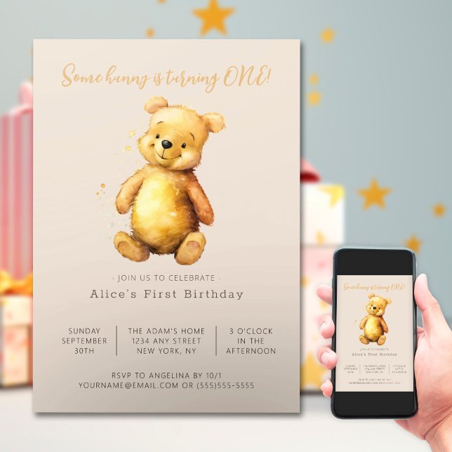 Classic Teddy Bear | Neutro Minimalist Birthday Invitation (Creator Uploaded)