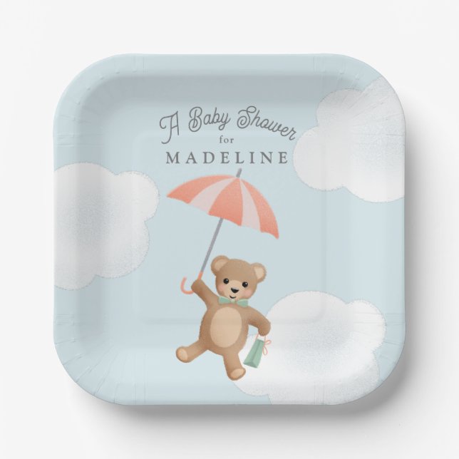 Classic Teddy Bear Pastel Baby Shower Paper Plate (Front)