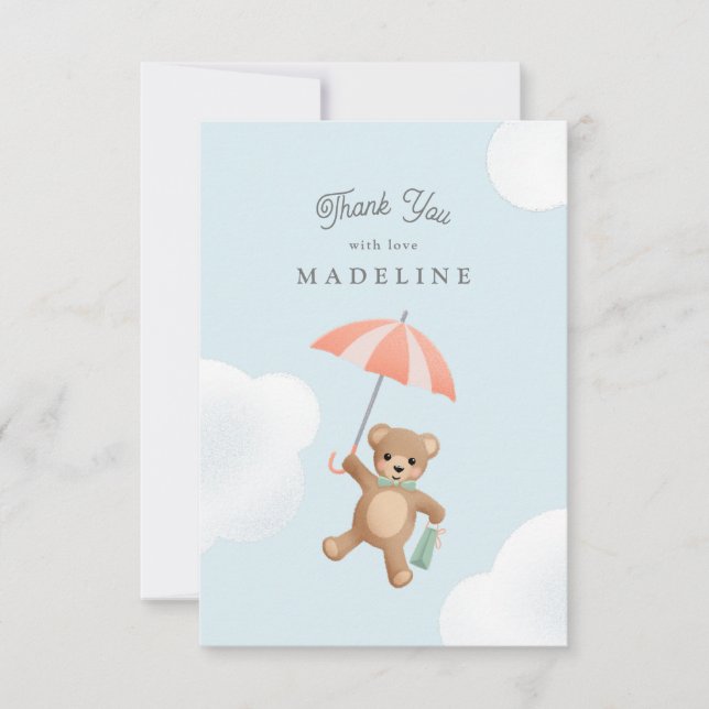 Classic Teddy Bear Pastel Baby Shower Thank You Card (Front)