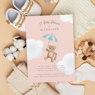 Classic Teddy Bear Pink and Blue Baby Shower Invitation