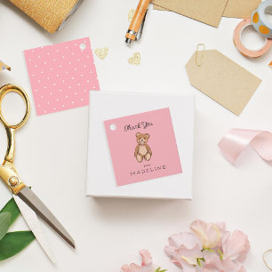 Classic Teddy Bear Pink Baby Shower Favour Tags