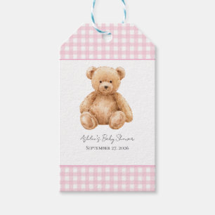 Classic Teddy Bear Pink Gingham Baby Shower Gift Tags