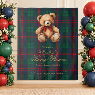 Classic Teddy Bear Preppy Baby Shower Backdrop Tapestry