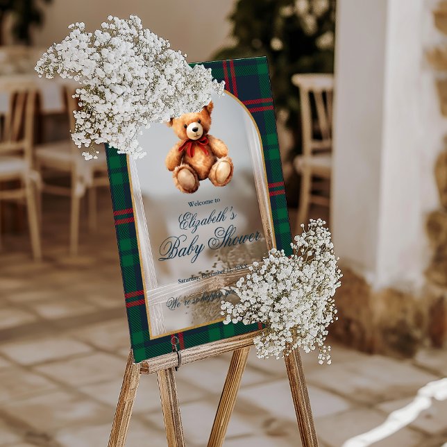 Classic Teddy Bear Preppy Baby Shower Welcome Acrylic Sign (Classic Teddy Bear Preppy Baby Shower Welcome Acrylic Sign)