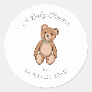 Classic Teddy Bear Sage Green Baby Shower Classic Round Sticker
