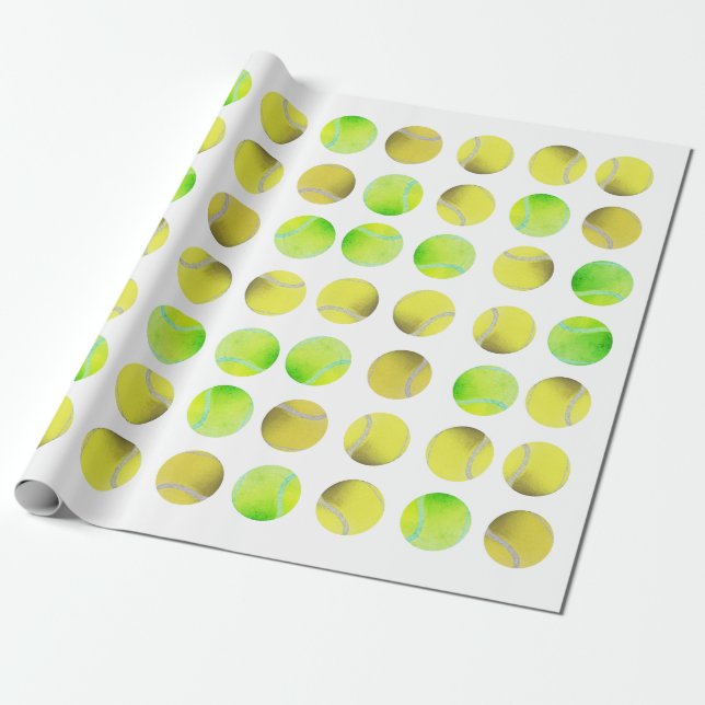 Classic Tennis Ball Pattern Player White Wrapping Paper (Unrolled)