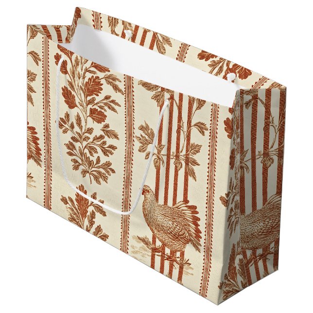 Classic Terracotta Barn Hen Toile Pattern Large Gift Bag (Front Angled)