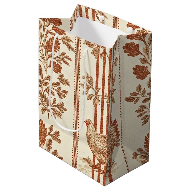 Classic Terracotta Barn Hen Toile Pattern Medium Gift Bag (Front Angled)