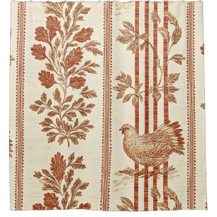 Classic Terracotta Barn Hen Toile Pattern Shower Curtain
