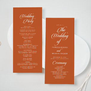 Classic Terracotta Calligraphy Tea Length Wedding Program
