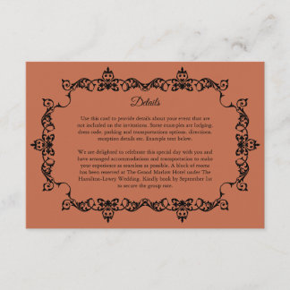 Classic Terracotta Clay Ornately Framed Wedding Enclosure Card