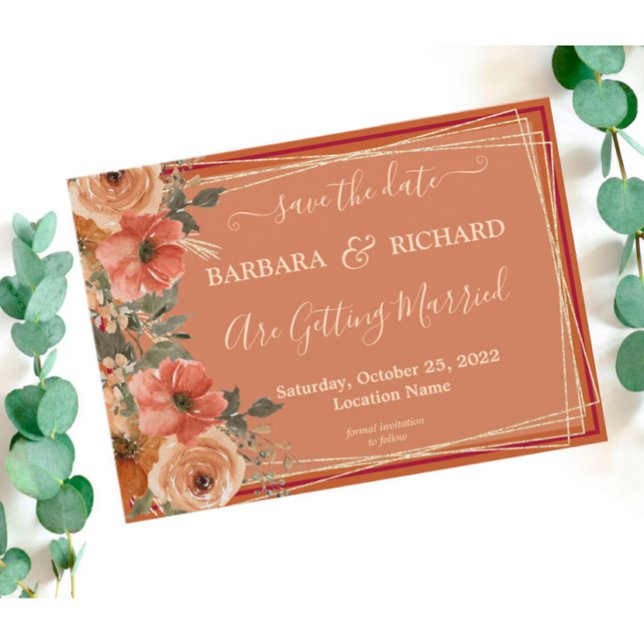 CLASSIC Terracotta Fall Floral Save Date     Invitation (Creator Uploaded)