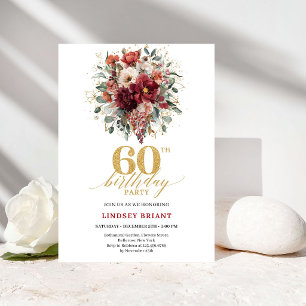 Classic Terracotta Gold Floral 60th Birthday Invit Invitation