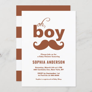 Classic Terracotta It's a Boy Moustache Baby Showe Invitation