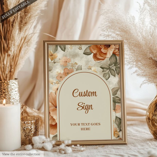 Classic Terracotta Ivory Olive Floral Custom Sign (Classic Terracotta Ivory Olive Floral Custom Wedding Sign)