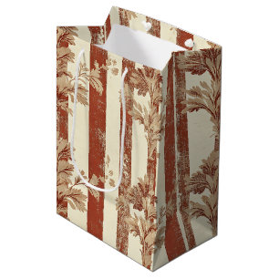 Classic Terracotta Red Toile Floral Cream Medium Gift Bag