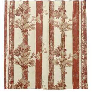 Classic Terracotta Red Toile Floral Cream Shower Curtain