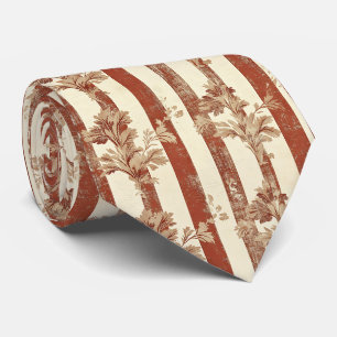 Classic Terracotta Red Toile Floral Cream Tie