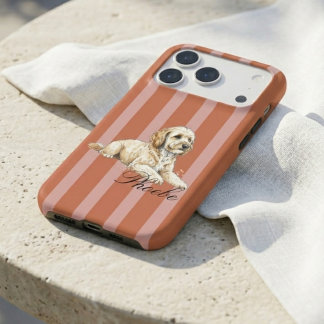 Classic Terracotta Stripe Watercolor Golden Doodle