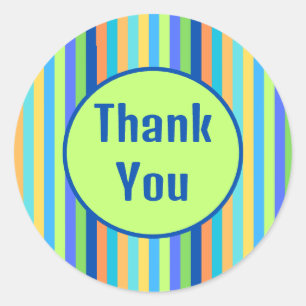 Classic Thank You Blue & Orange Rainbow Stripes  Round Sticker