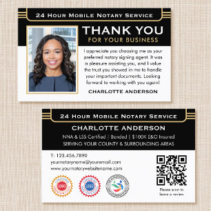 Classic Thank You Notary Public Photo QR Black Business Card