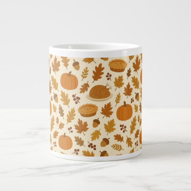 Classic Thanksgiving patterned  Large Coffee Mug (Front)