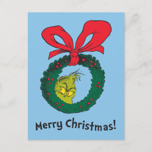 Classic The Grinch   Christmas Wreath Postcard