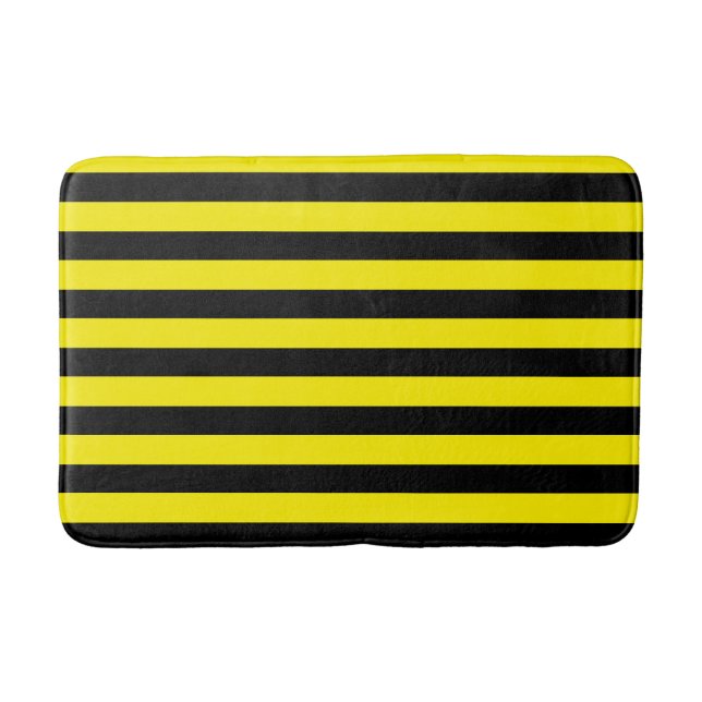 Classic Thick Black and Yellow Horizontal Stripes Bath Mat (Front)