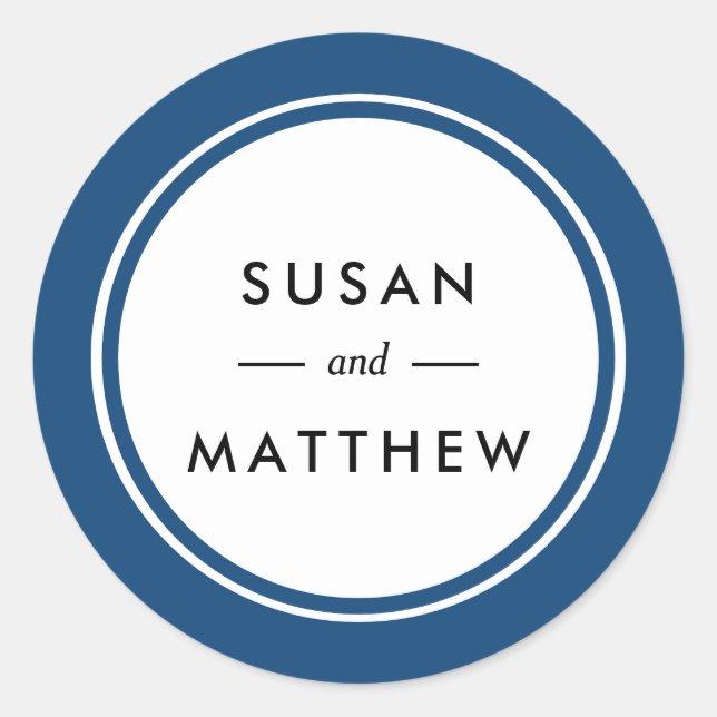 Classic Thick Border Navy Blue Personalised Classic Round Sticker (Front)