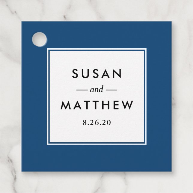 Classic Thick Border Navy Blue Wedding Favour Tags (Front)